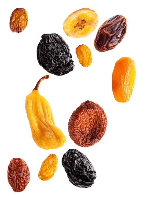 A collection of dried fruits that are dried with a fruit drying machine