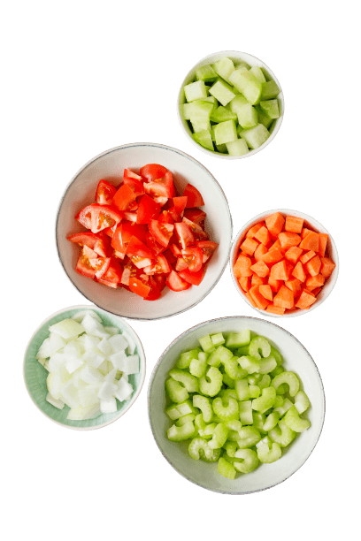 Freshly sliced vegetables after the dicing machine